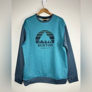 Burton Sweatshirt Mens Large Crewneck Pullover Blue Teal Thumb Holes NWOT